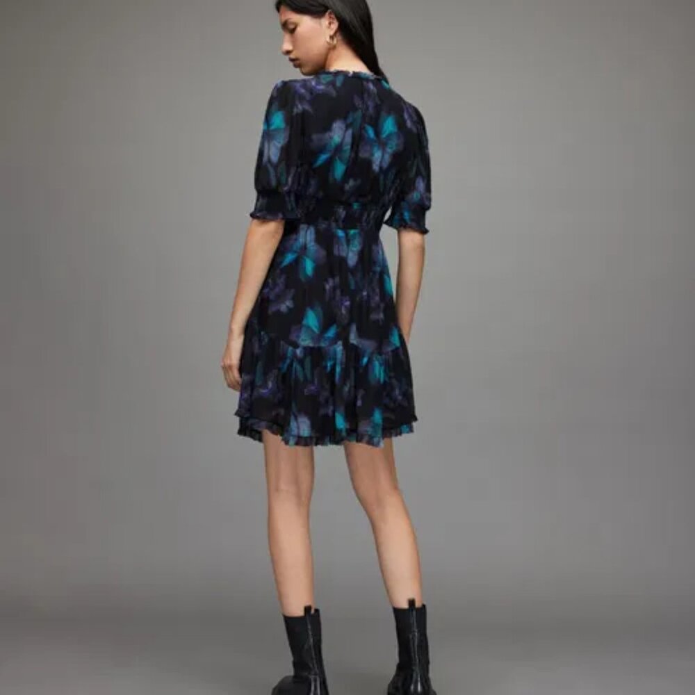 AllSaints Via Ceres butterfly Print Mini Dress - Size 10 - Picture 3 of 10